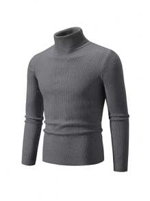 Men's Ribbed Turtleneck Sweater - 深灰色 - 查看 2