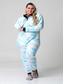 Plus Size Pajama Sets - 藍色 - 查看 3
