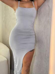 ISA STRAP MIDI DRESS WITH LONG SLIT - Bạc - Xem 5