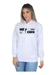 Women's Casual Sweatshirt Kangaroo Cold Weather Top New York Urban - 白色 - 查看 1