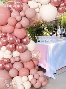 110 件派对粉红玫瑰金五彩纸屑气球胶链和气球配件，完美装饰粉色主题生日婚礼节日活动派对房间墙壁背景，装饰气球拱门套件庭院花园装饰拱门气球套装 - 粉色 - 查看 4