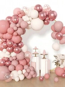 110 件派对粉红玫瑰金五彩纸屑气球胶链和气球配件，完美装饰粉色主题生日婚礼节日活动派对房间墙壁背景，装饰气球拱门套件庭院花园装饰拱门气球套装 - 粉色 - 查看 1