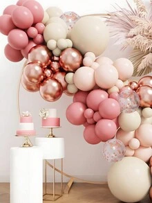 110 件派对粉红玫瑰金五彩纸屑气球胶链和气球配件，完美装饰粉色主题生日婚礼节日活动派对房间墙壁背景，装饰气球拱门套件庭院花园装饰拱门气球套装 - 粉色 - 查看 5