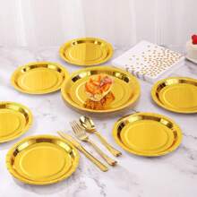 10/20pcs Gold Paper Plates, 7"/9" Foil Gold Disposable Plates, Party Plates Cake Dessert Plates, Tableware Dinnerware Set Supplies For Daily Meals Birthday Baby Shower Holiday Picnic Graduation Wedding Dinner, Christmas Party Christmas Decor Christmas Decorations Christmas Gifts And Decor Decorations S