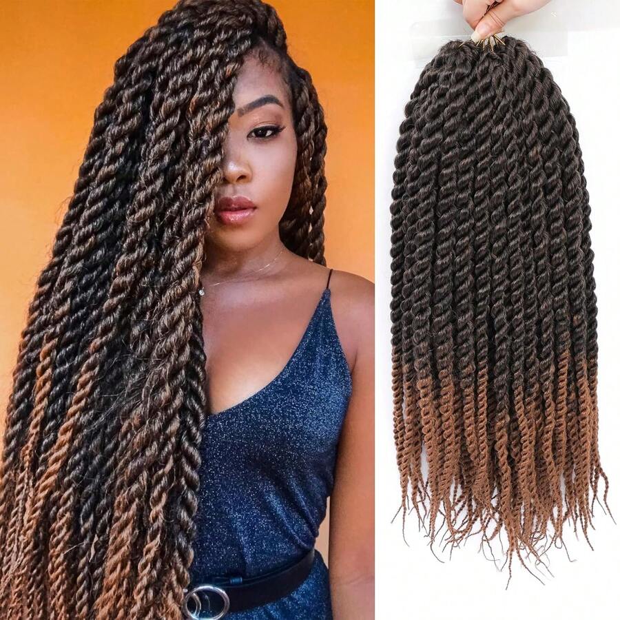 Cabelo de crochê torcido Havana 1/6 pacotes 12/72 fios 10/14/18 polegadas tranças de crochê cabelo de crochê torcido senegalês Jumbo tranças de crochê torcido Havana (10/14/18 polegadas (pacote de 1/6), T30 - Ombre marrom - Ver 1