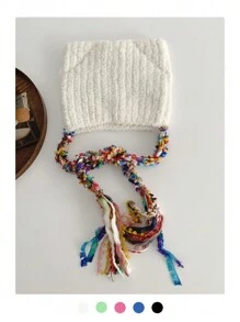 1buc drăguț corn de diavol Y2K colorblock cu dungi Fuzzy Earmuff tricot pălărie beanie, căciulă caldă de pluș cu cravată, balaclava