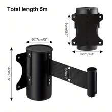 Queue Barrier Belt 5M Wall Mounted Retractable Red Security Belt Rope Barrier With Stainless Steel Support For Outdoor Ribbon Control Crowd (Black) - Black - View 3