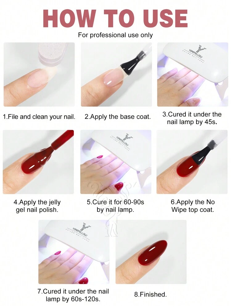 YOKEFELLOW TPO-Free & HEMA-Free Jelly White Translucent Gel Nail Polish Classic Color Minimalist Style Gel Polish Soak Off UV LED Nail Lamp Jelly Nail Gel Polish For Nail Art Salon DIY Nails - White - View 8