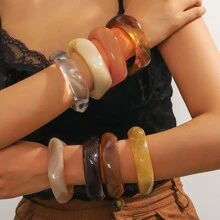 1pc Marble Pattern Asymmetrical Shaped Resin Bracelet - Bracelet - View 1