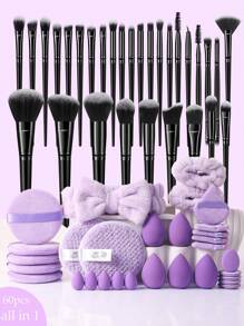 60件套化妆刷套装，包含30支化妆刷和5个化妆海绵，适用于液体化妆品。产品名称：化妆刷套装、化妆刷套装、化妆刷套装、完整化妆套装、化妆刷套装、完整化妆套装、刷子套装、化妆刷套装、化妆礼品套装、套装、赠品、专业化妆刷、完整化妆套装。 - 彩色 - 查看 12