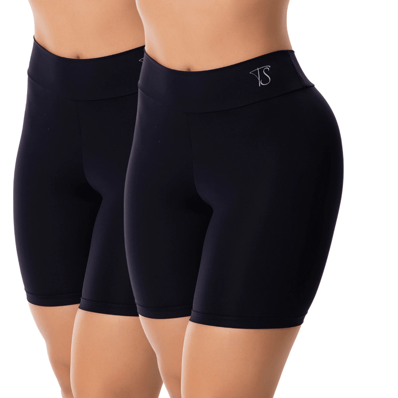 KIT 2 Shorts Second Skin Cos High Double Bermuda Anagua Shapewear Lingerie - 黑色 - 查看 1