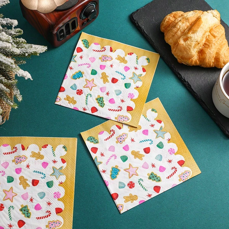 25*25cm 20 chiếc khăn ăn hai lớp in hình Giáng sinh nhiều màu, trang trí tiệc Giáng sinh và tiệc tại nhà, khăn giấy dùng một lần, Giáng sinh vui vẻ, - trắng - Xem 1