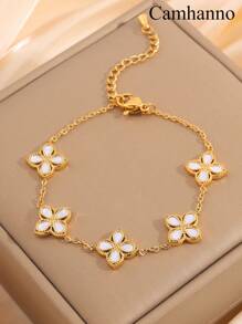 Camhanno 1 件轻奢时尚不锈钢四叶花百搭手链适合节日女友情人节