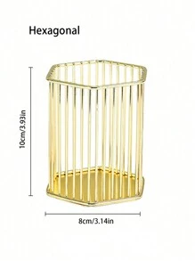 1pc Gold Metal Pen Holder For Desk, Makeup Brushes Cup, Pencil Holders, Office&Home Organizer