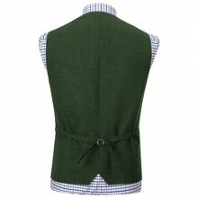 Mens Herringbone Tweed Suit Vest Four Pockets Retro Tweedy Wool Waistcoat - màu xanh lá - Xem 3