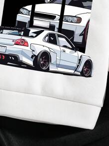 Young Boys Car Print Warm Sweatshirt And Pants Set - White - View 5