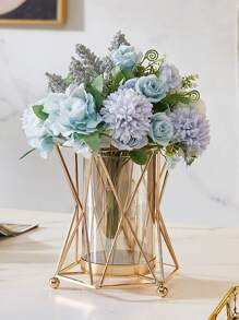 Jarrón de flores artificiales de lujo, maceta, centro de mesa, maceta para plantas, jarrones para flores, decoración del hogar para sala de estar, mesa de café, entrada, mesa de comedor, regalos de cumpleaños, graduación, decoración de habitación, jarrón de vidrio - Dorado - Ver 9