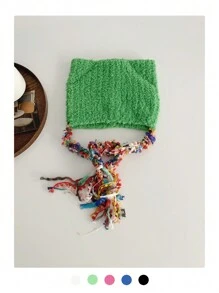 1buc drăguț corn de diavol Y2K colorblock cu dungi Fuzzy Earmuff tricot pălărie beanie, căciulă caldă de pluș cu cravată, balaclava