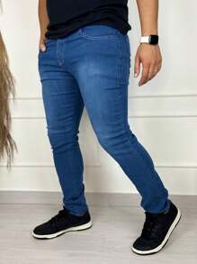 Men's Slim FIT Jeans With Elastane Skinny Casual Traditional - 藍色 - 查看 3