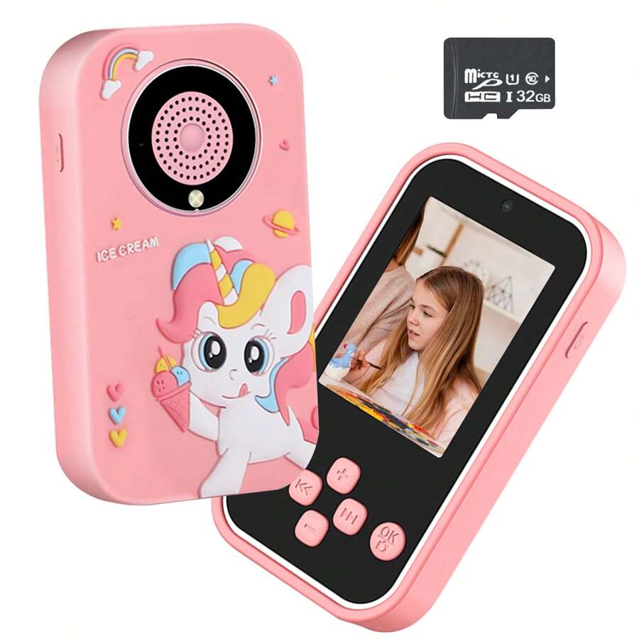 儿童智能手机玩具，儿童相机玩具，适合3-8岁女孩男孩儿童数码摄像机，带卡通软硅胶套，是送给孩子的最佳圣诞生日节日礼物 - 彩色 - 查看 1