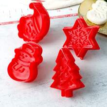 4pcs Christmas 3D Cartoon Plastic Cookie Cutters Set, Baking Molds For Cookies Christmas Decorations Christmas Decor Christmas Gifts Christmas Party Supplies - Multicolor - View 3
