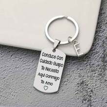 1pc Spanish Engraved Casual Style Stainless Steel Keychain, Romantic Valentines Gift For Husband Or Boyfriend Car Accessories Bag Charm School Letter Cute Goth Y2k Bag Accessories Lanyards With Id Holder Car Accessories Bag Charms