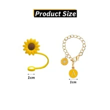 2 件装杯子配件，1 件适用于 30&40 盎司玻璃杯的花朵吸管盖硅胶吸管盖，带手柄，1 件杯子首字母饰物 - 向日葵 - 查看 6