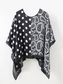 1 件女士沙滩配饰夏季印花蝙蝠袖上衣雪纺斗篷休闲宽松透明衬衫搭配花卉印花真丝围巾波西米亚风沙滩罩衫配饰女士 - 彩色 - 查看 16