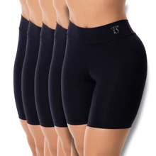 KIT 5 Shorts Second Skin Cos High Double Bermuda Anagua Shapewear Lingerie - 黑色 - 查看 1