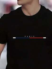 Men's Basic Paris Casual Printed T-Shirt Shirt 30.1 Premium - Black - View 2