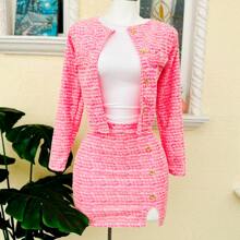 Torera y falda conjunto femenino botones decorativos ajuste elegante - Rosa Pálido - Ver 1