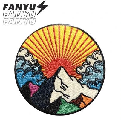 Sunrise In The Mountains Outdoor Adventure Patch - Colorful Embroidered Cool Iron-On/Sew-On DIY Accessory Patch, Decorative Patch For Clothes, Shoes, Bags, Hats Summer, School