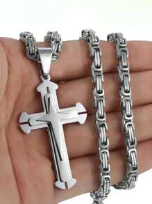 Minimalist 3-Layer Cross Pendant Necklace With Stainless Steel Chain, Fashionable Amulet Jewelry Party Accessory Gift - Necklace - View 3