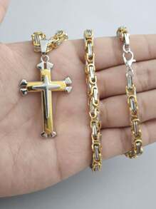 Minimalist 3-Layer Cross Pendant Necklace With Stainless Steel Chain, Fashionable Amulet Jewelry Party Accessory Gift - Necklace - View 7