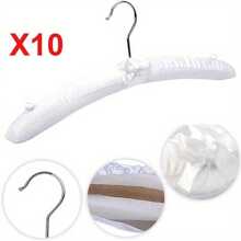 10Pcs Satin Padded Hangers 43cm White Ivory Cushioned Clothes Hanger 17'' Soft Touch Coat Hangers Non-Slip Blouse Hook For Adults Garment Wedding Dress Lingerie Tops Suits Shirts Dress Trousers - White - View 6