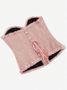 束胸衣，经典束胸衣，无肩带，甜美合身，有骨紧身衣，荷叶边露背，修身束腰，化妆舞会服装，万圣节 - 藕粉色 - 查看 5