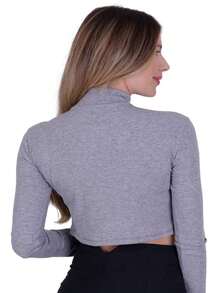 Cropped Long Sleeve Winter Blouse High Neck Ivie - 灰色 - 查看 2