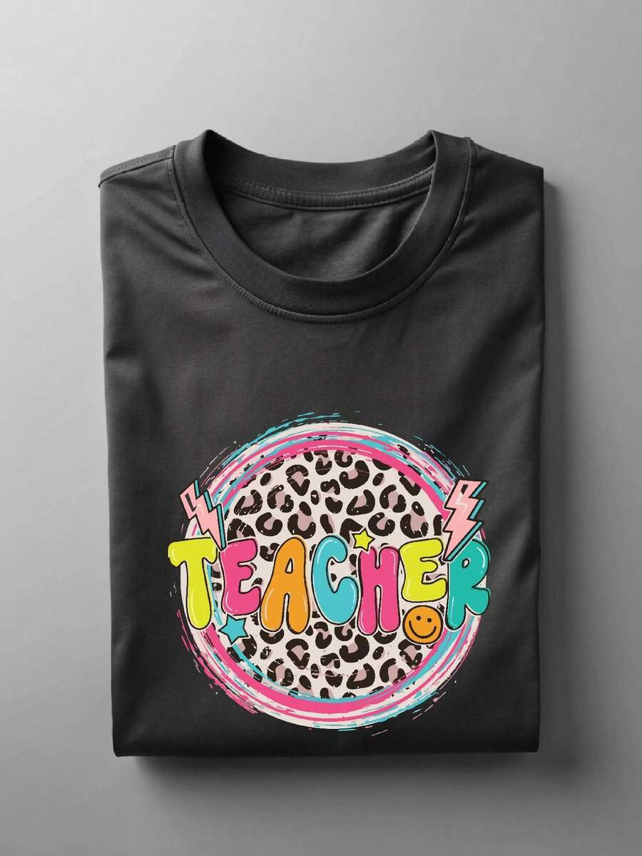 Leopard Teacher Shirt, Causal Teacher T-Shirt, Teacher Birthday Gift Tee, Comfy Shirt Gift For Teacher, Teacher Appreciation. UA-122 - màu đen - Xem 1