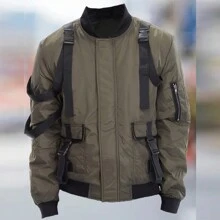 Mens Tactical Zip Up Fall Winter Bomber Jacket Streetwear Padded Outerwear Zip Up Coat Keep Warm - Màu xanh Ô liu - Xem 1