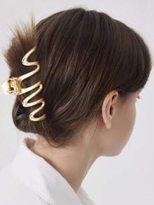 2pcs/Set Large Matte Gold & Silver Hair Claw Clips, Non-Slip Hair Claws, Metal Hair Clips Suitable For Women & Girls With Thick Hair, Extra Large Wavy Snake Hair Claw Clips, Halloween - Gold - View 3