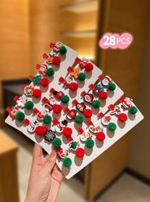 7/14/21 件儿童圣诞发夹，配可爱毛绒球 - 彩色 - 查看 4