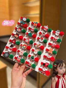 7/14/21 件儿童圣诞发夹，配可爱毛绒球 - 彩色 - 查看 11