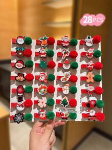 7/14/21 件儿童圣诞发夹，配可爱毛绒球 - 彩色 - 查看 3