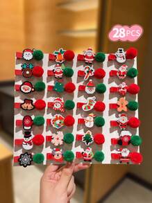 7/14/21 件儿童圣诞发夹，配可爱毛绒球 - 彩色 - 查看 6