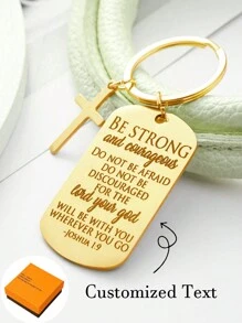 1 porte-clés avec verset biblique, porte-clés croix fort et courageux, cadeaux religieux pour hommes et femmes, famille et amis, personnalisable avec noms pour anniversaire et Noël, style simple quotidien, porte-clés, produits incluant des boîtes cadeaux, cadeaux de la Saint-Valentin, cadeaux d'anniversaire, cadeaux de fête des mères, cadeaux quotidiens - Doré - Voir 1