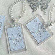 Kpop 透明亚克力照片卡夹钥匙扣，配有可爱水晶绳吊坠，适合偶像收藏品、学校用品、返校季