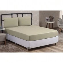 Queen Size 3 Pieces Plain Fitted Sheet Set With Elastic Immediate Shipping - Khaki - View 2