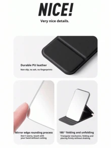 Small Mirror Portable Feminine Handheld Dormitory Desktop Stand-Up Super Mini Student Portable Folding Makeup Mirror:1pc - Black - View 2