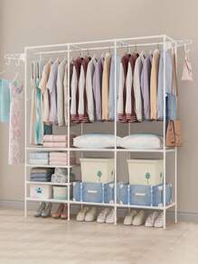 Simple Coat Rack Floor-Standing Clothes Hanger Garment Rack, Reinforced Steel Pipe, Easy Assembly, Modern Minimalist Storage Shelf - Multicolor - View 4