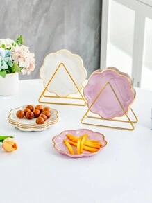 6pcs Set With Metal Rack, Plates, Square Tray, Waste Tray, Bone Tray, Fruit Tray, Dessert Tray, Cake Tray, Snack Tray, Breakfast Tray, Kitchen Supplies, Kitchen Utensils, Tableware Accessories